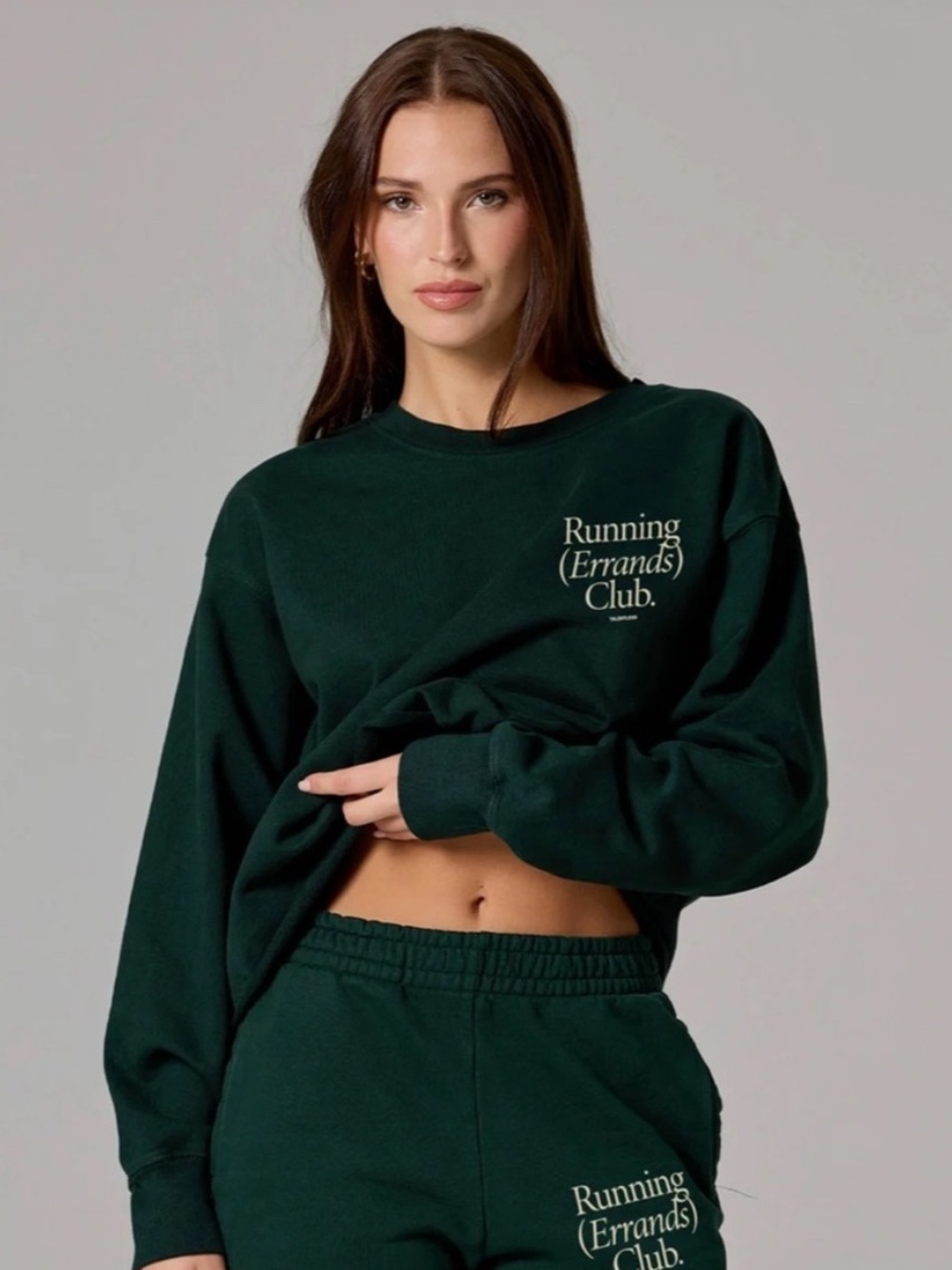 Talentless Womens Small Running Errands Green Cropped Sweatshirt Raw Hem Top
